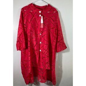 Womens IC by Connie K Linen Blend Geometric Burnout Lagenlook Jacket Cover Red M